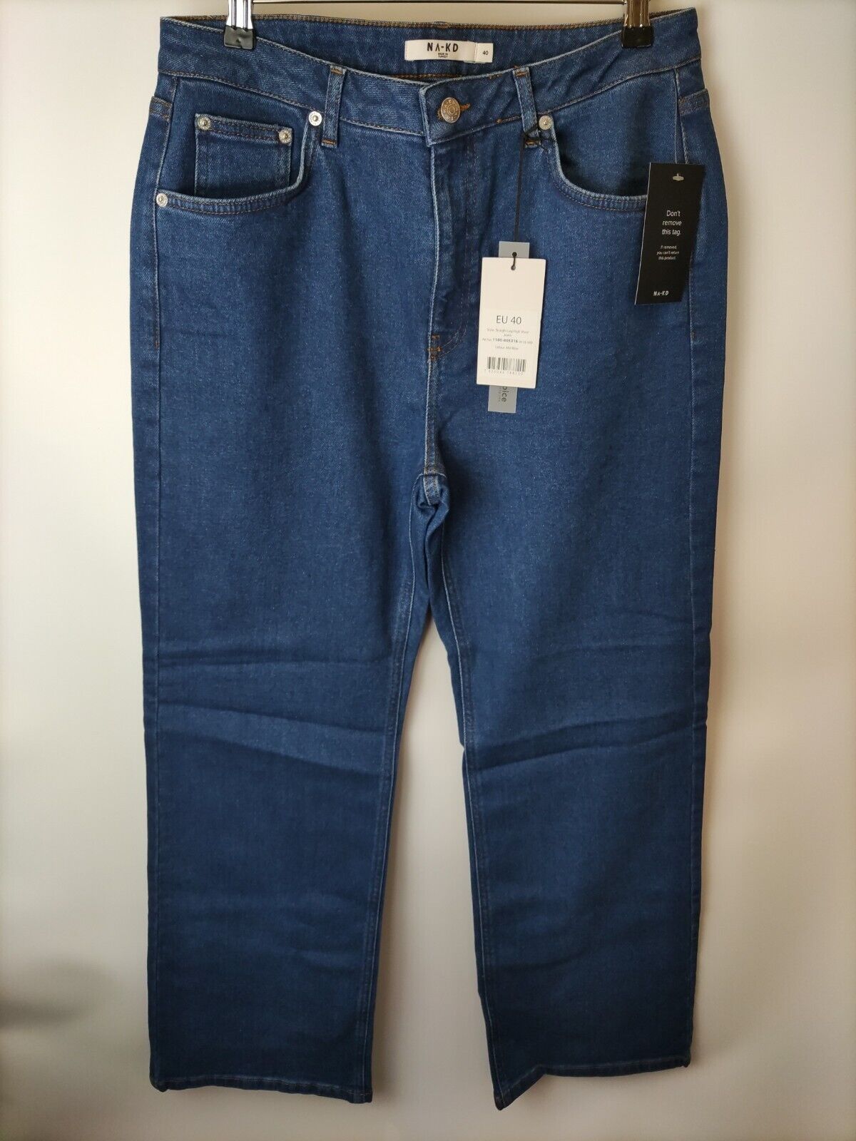 Na-kd Straight Leg High Waist Jeans. Mid Blue. UK 12. ****V293