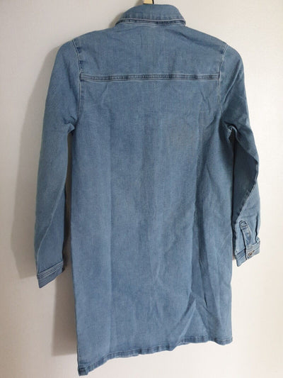 Pieces Button Front Mini Shirt Dress Blue Size XS.