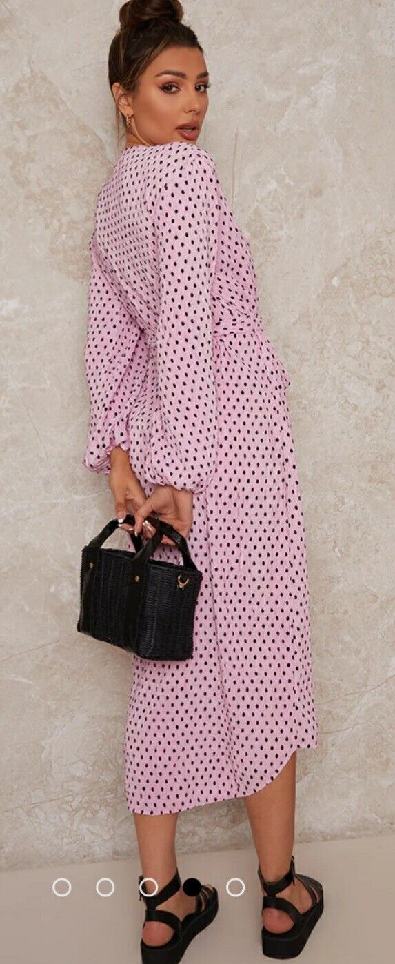 Chi Chi London Long Sleeve Polka-dot Midi Wrap Dress Uk14****Ref V549