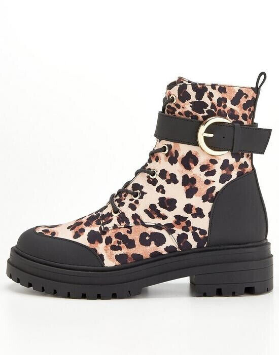 Heat Buckle Strap Lace Up Boots - Leopard. (TFCDP) UK 8 ****VS1