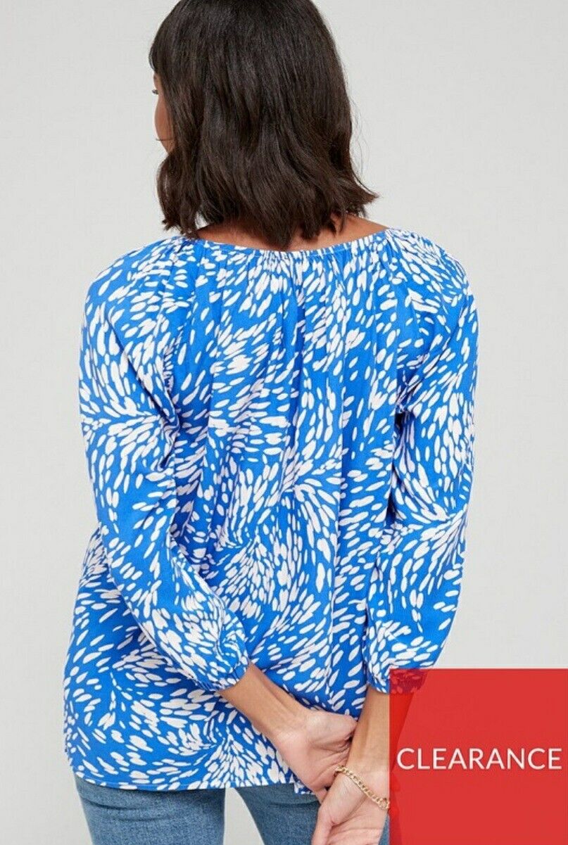 Scoop Neck Elasticated Blouse Print Blue Uk14****Ref V415