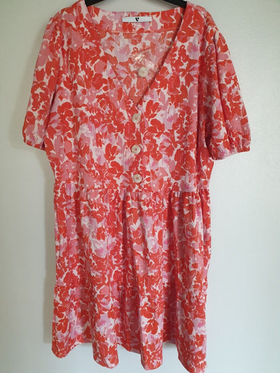 Womens Dress Red Print Uk18 ****Ref V455