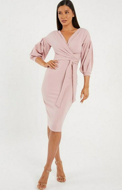 Quiz Blush Scuba Crepe 3/4 Sleeve Dress Uk12****Ref V491