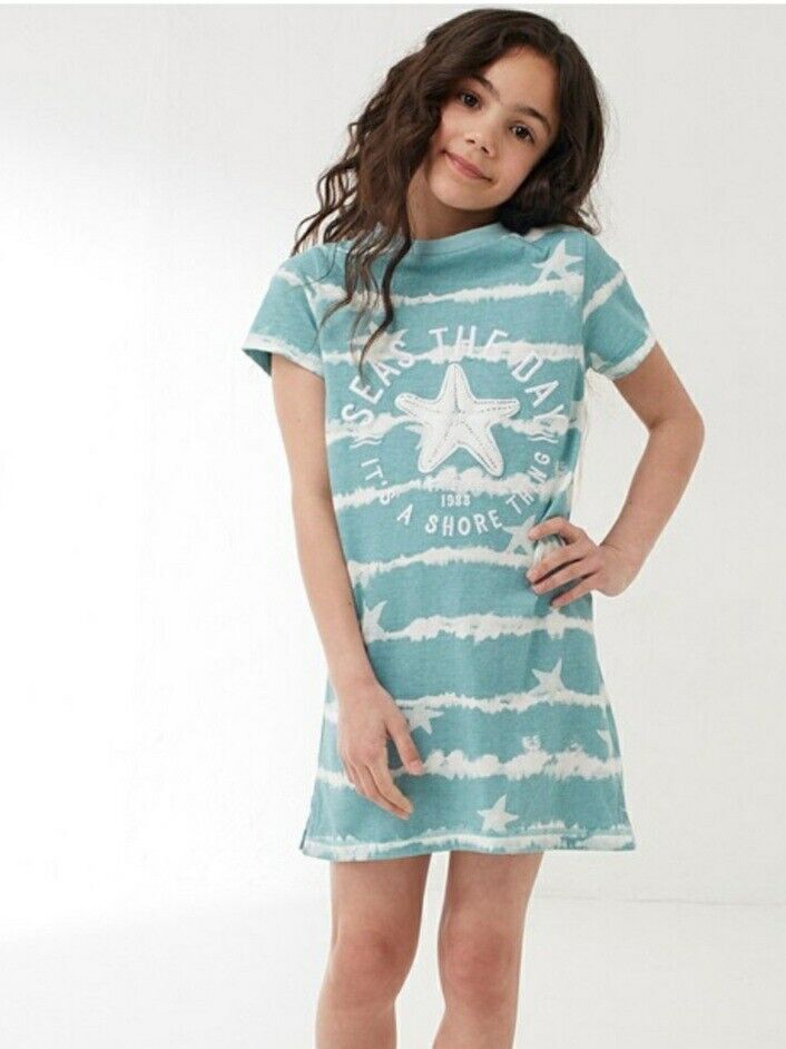 FatFace Girls Tie Dye Tshirt Dress Teal 3-4yrs****Ref V440