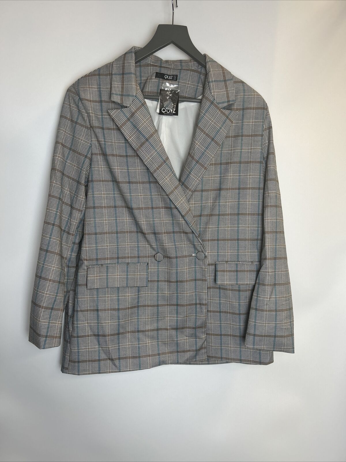 Quiz Womens Heritage Check Woven Grey/Blue Blazer - UK 14 **** Ref V64