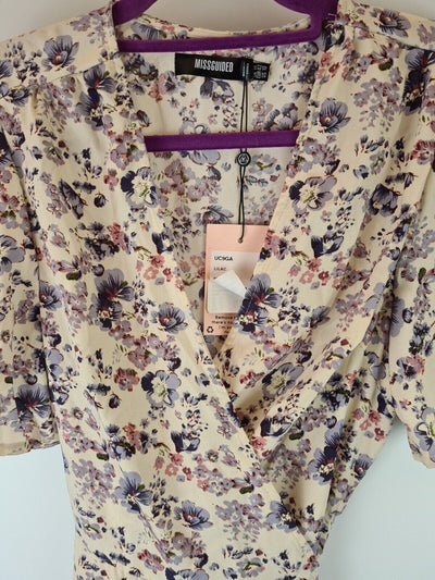 Missguided lilac floral print wrap high low midi dress dress Size 16.