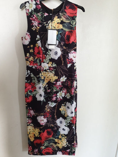 Burryco Black & Red Rose Print Mid-length Dress  Size S Ref Y35