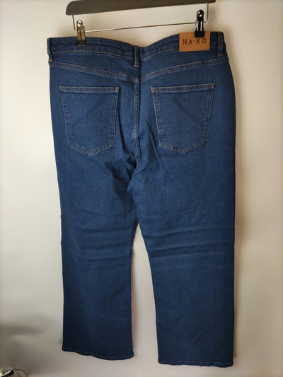 NA-KD Straight Leg High Waist Jeans. Mid Blue. UK 14 . ****V175