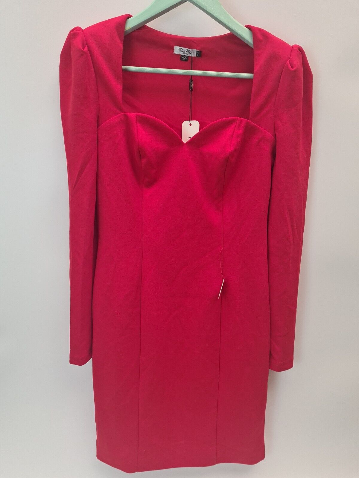 Chi Chi London Bodycon Party Dress. Long Sleeve. Red. Size UK 12 **** V31F