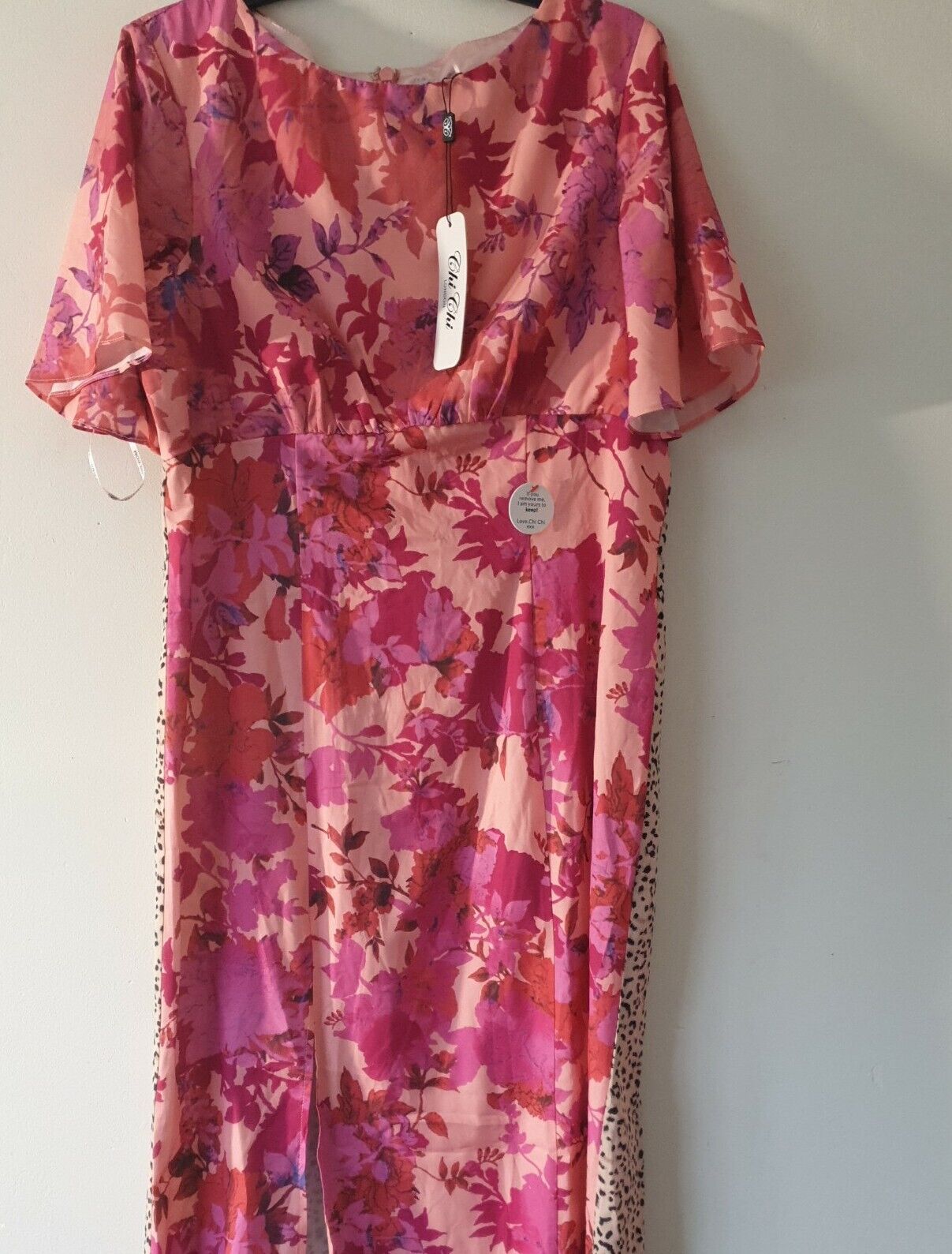 Chi Chi London Floral And Animal Print Midi Day Dress Size 14 **** V473