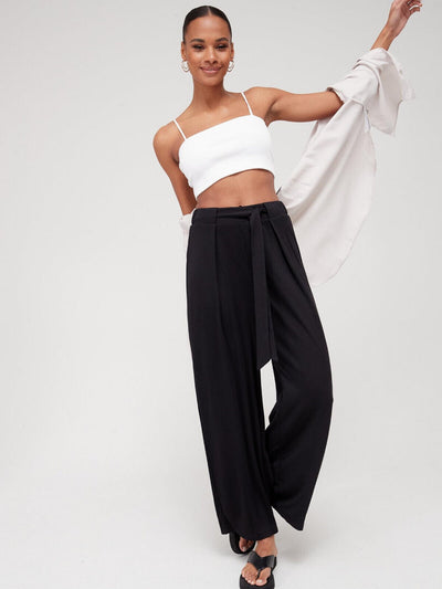 Tie Belt Wide Leg Trouser. Black. UK 14. -****V507