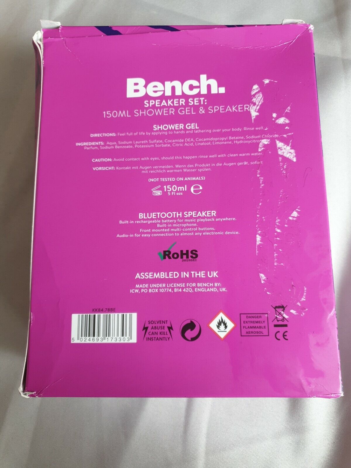 bnib bench shower gel and bluetooth speaker set Ref mx5