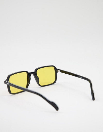 Spitfire Cut Thirty Two unisex square sunglasses in black with yellow lens.  K4