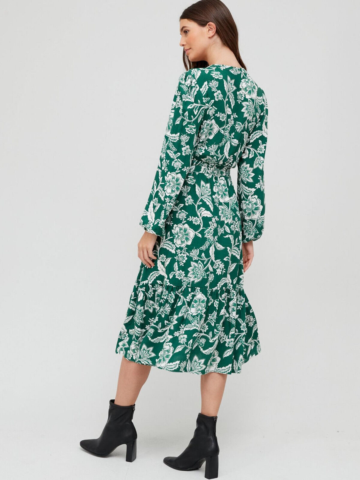 Notch Neck Waisted Midi Dress - Green. UK 10. ****V149