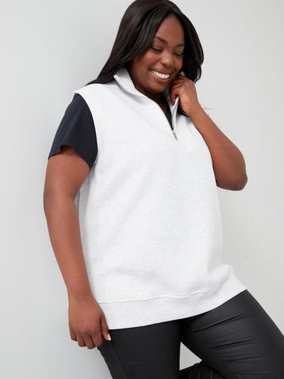 Plus Size Sleeveless Quarter Zip Sweat Top - Light Grey. UK 16 ****V545