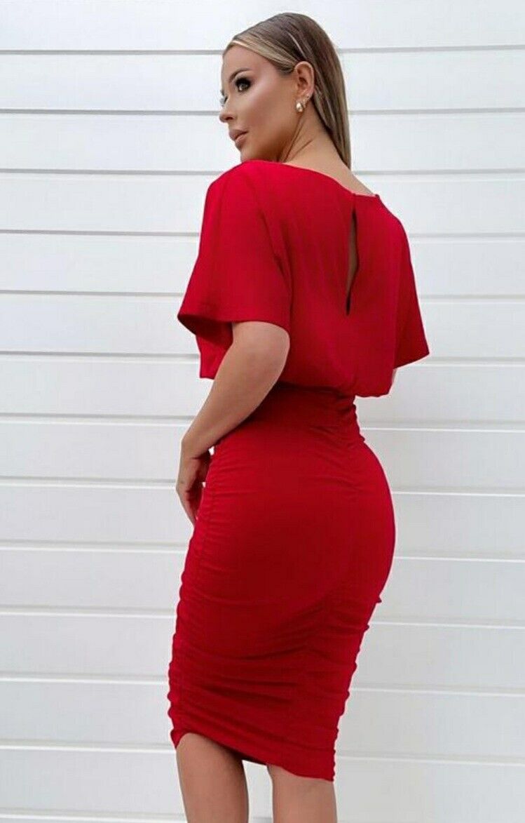 Ax Paris Red Short Sleeve Bodycon Dress Red Uk14****V490