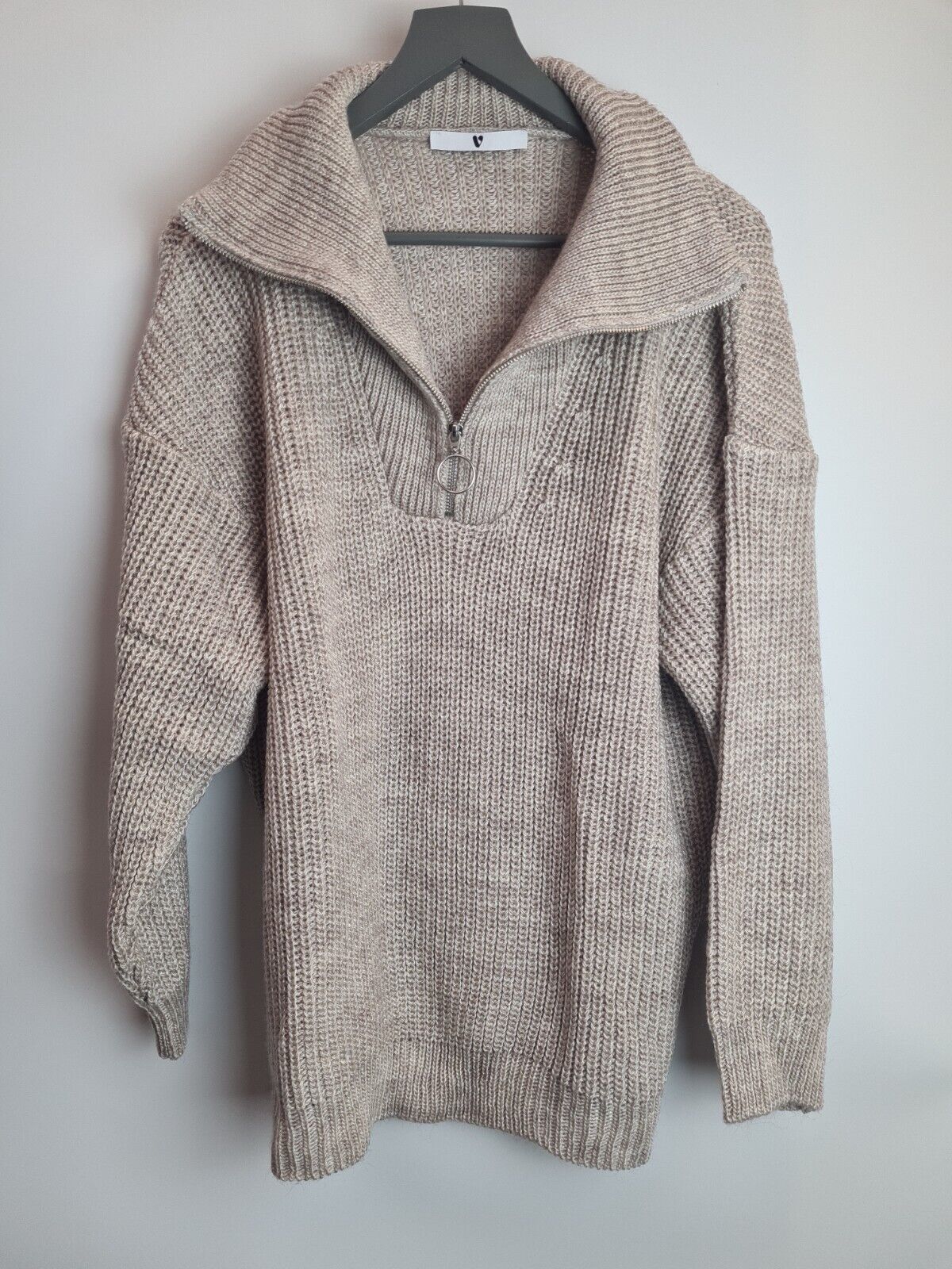 Womens Half Zip Knitted Jumper - Biscuit Size 22 **** V467