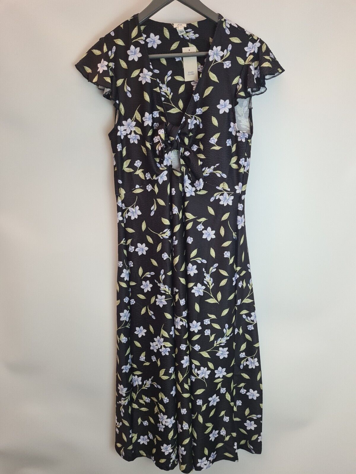 River Island Black Floral Maxi Dress Open-Tie Front Size UK 12 **** V220