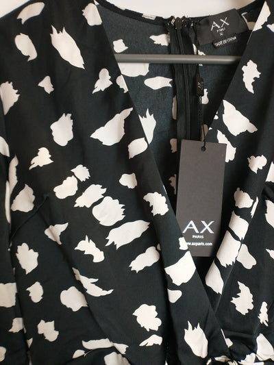 Ax Paris Black And White Printed Wrap Midi Dress Size 8 **** V229