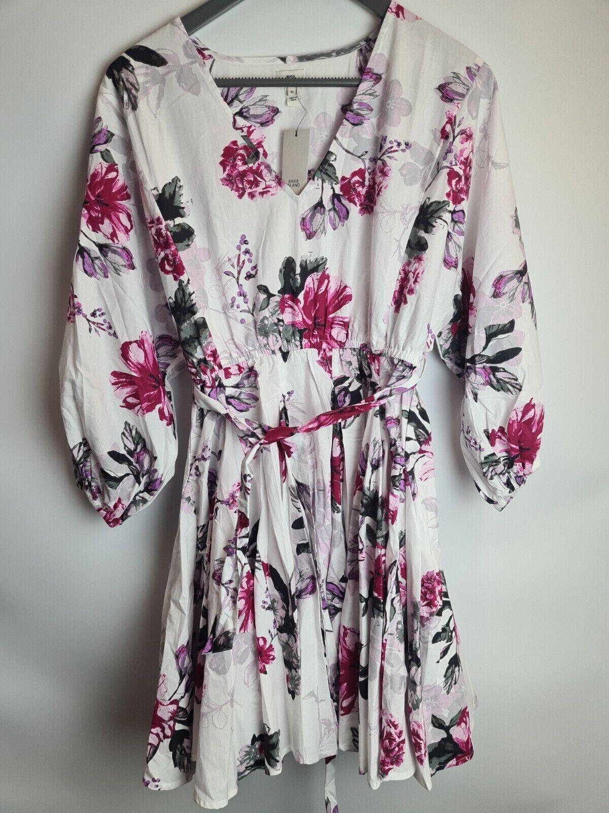 River Island Floral Mini Dress White UK 10