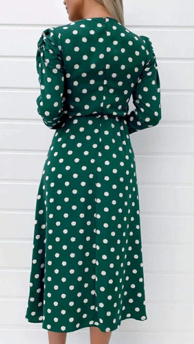AX Paris Green Print Ruched Skirt Detail Midi Dress 12****Ref V491
