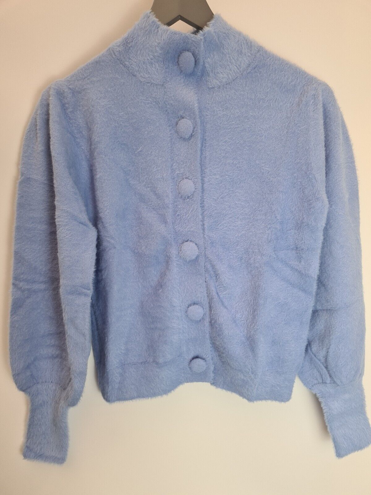 Michelle Keegan Blue Eyelash Button Up Cardigan Size Small **** V31