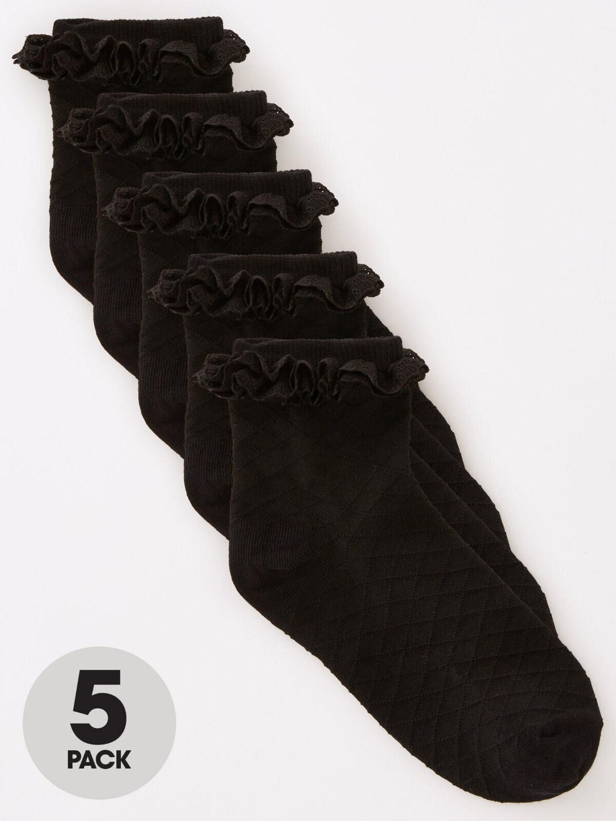 Girls 5 Pack Black Frill Socks Size 12.5/3.5 *** V225