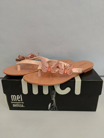 Mel By Melissa Harmonic Butterfly Rose Tan Flip Flops Kids Size UK 13 **** VS2