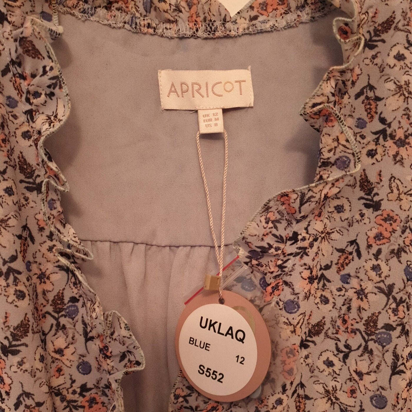 Apricot Blue Floral Frilly Dress UK 12