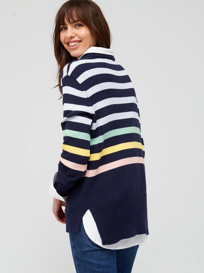 Knitted Multi Stripe Jumper Oversized - Navy/Multi. UK M **** V449