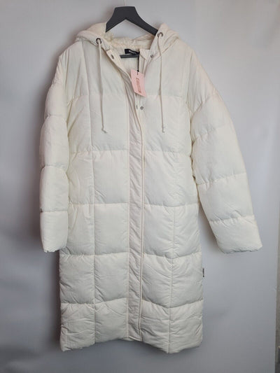 Missguided Vertical Seamed Longline Padded Jacket - White Size 16 **** V34