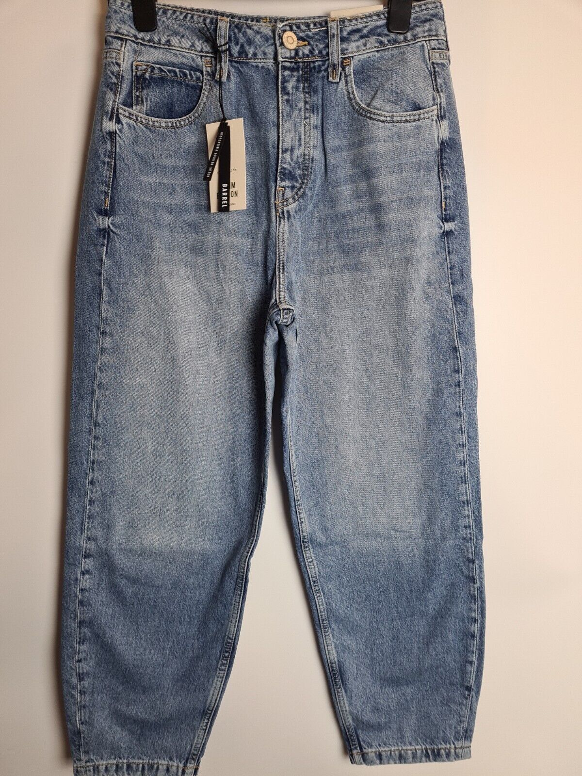 River Island Luxe Collection Medium Wash Barrel Jeans Size 10Long **** V80