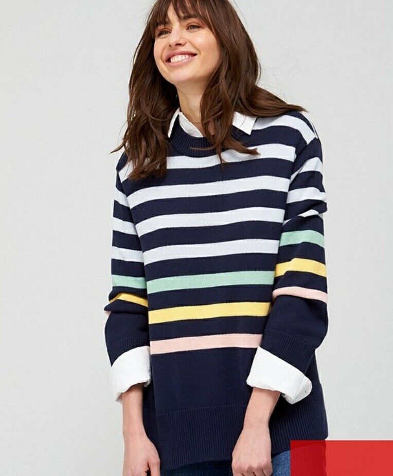 Knitted Multi Stripe Jumper Navy/Multi UkM****Ref V540