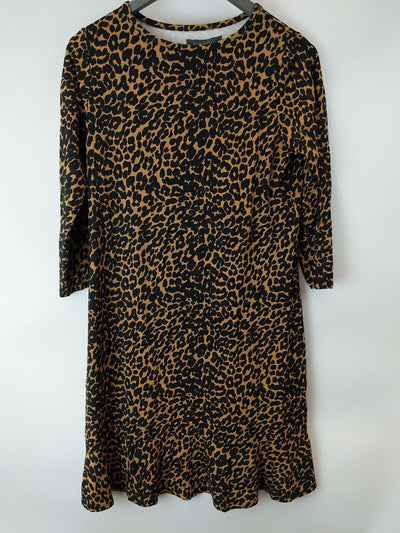 Sosandar Brown Animal Print Relaxed Sleeved Shift Dress Size UK 12 **** V512