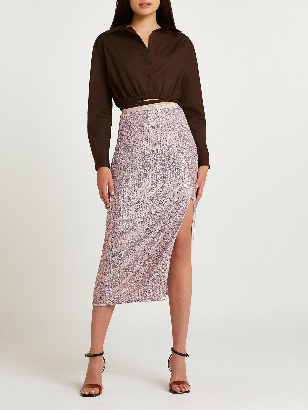 River Island Pink Sequin Pencil Skirt Size 6 **** V499