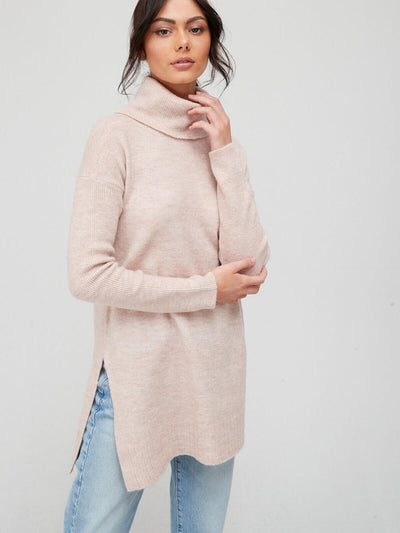 Blush Knitted Cosy Roll Neck Asymmetric Hem Jumper Size 20 ** V419