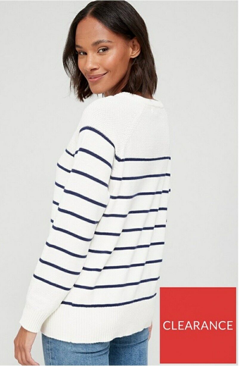 Knitted Stripe Henley Jumper Ivory UkL****Ref V410