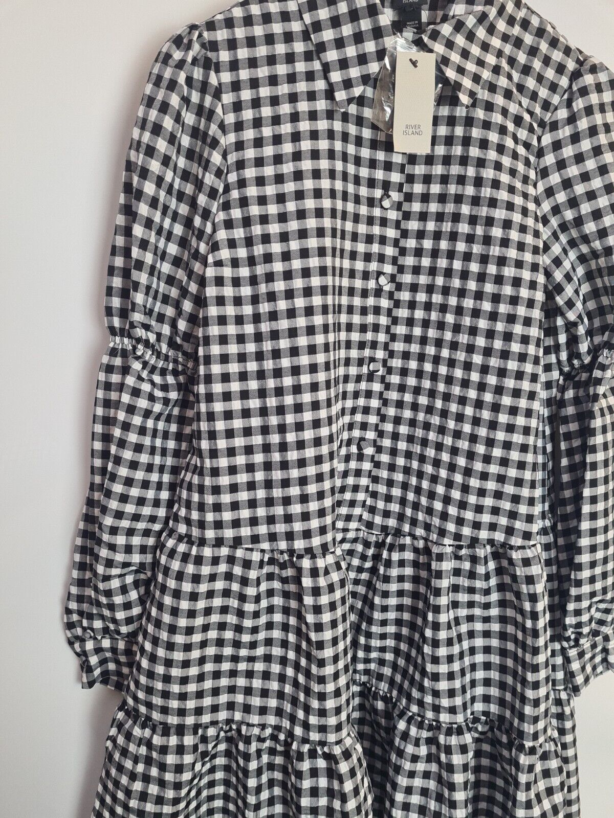 River Island Check Print Tiered Shirt Dress. Black And White Size 8 **** V100