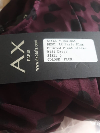 AX Paris Plum Printed Pleat Sleeve Midi Dress UK 6****Ref V496