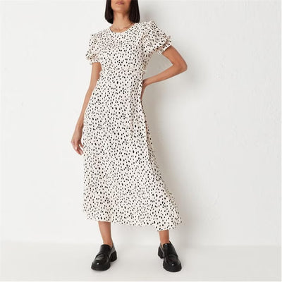 Missguided Ss Ruffle Midaxi Smock Dalmatian Dress Size 10 **** V384