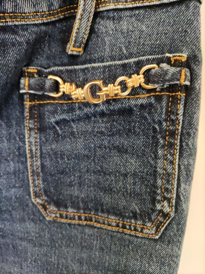 Guess 1981 Straight Leg Jean With Buckle Detail. Navy. Size 28W. ****V261