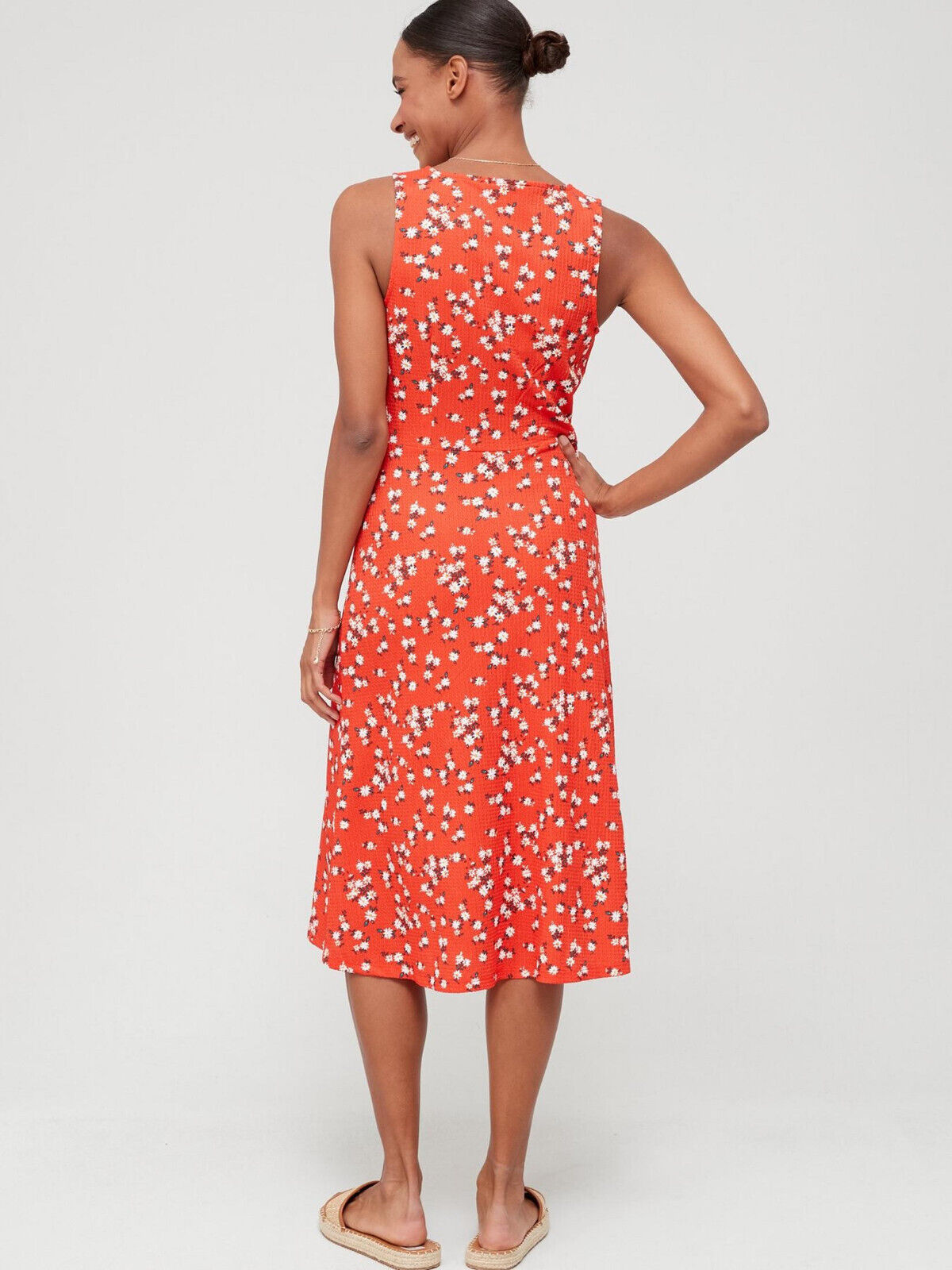 Womens Button Up Floral Midi Dress - Red. UK 14 **** V388