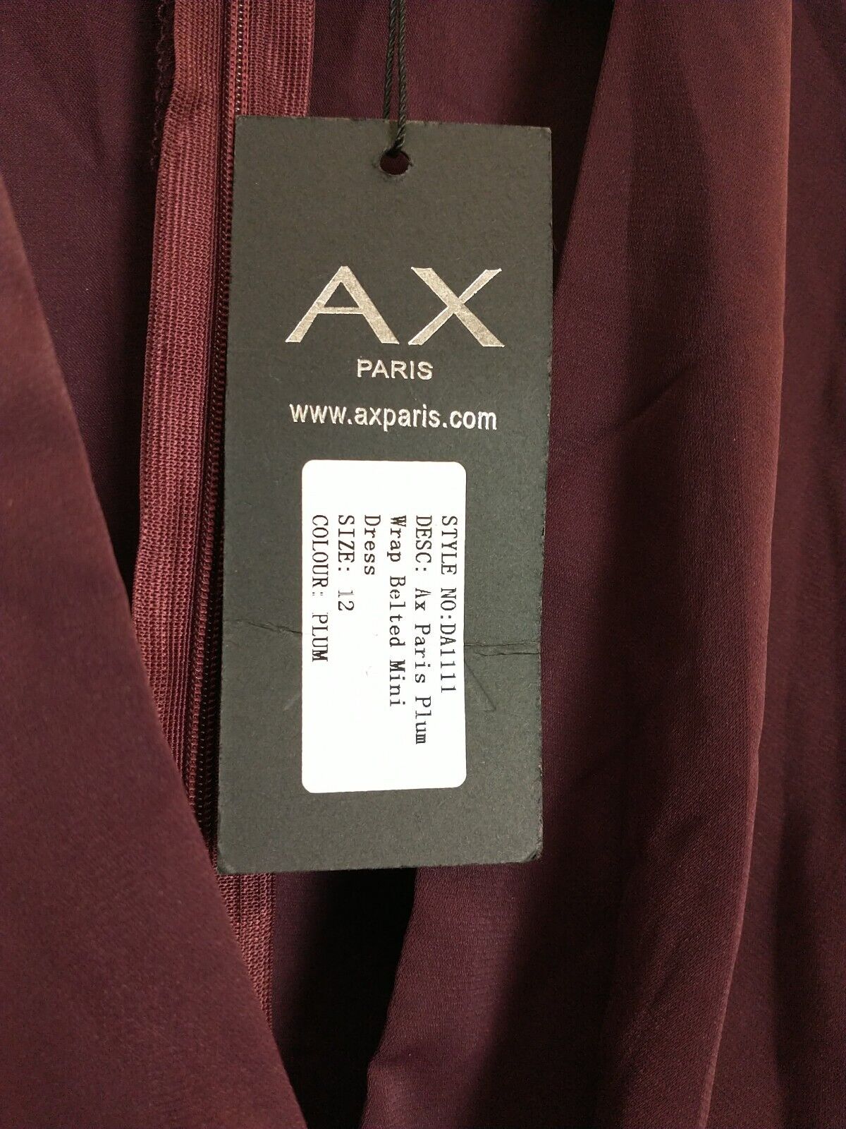 Ax Paris Plum Wrap Belted Mini Skater Dress Size UK 12 **** V36