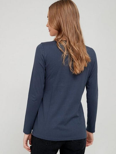 Womens Tie Front Long sleeve T-shirt - Washed Navy UK 18. V59