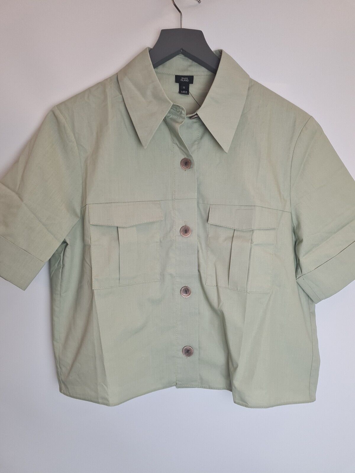 River Island Khaki Utility Cropped Shirt Size 12 **** V143