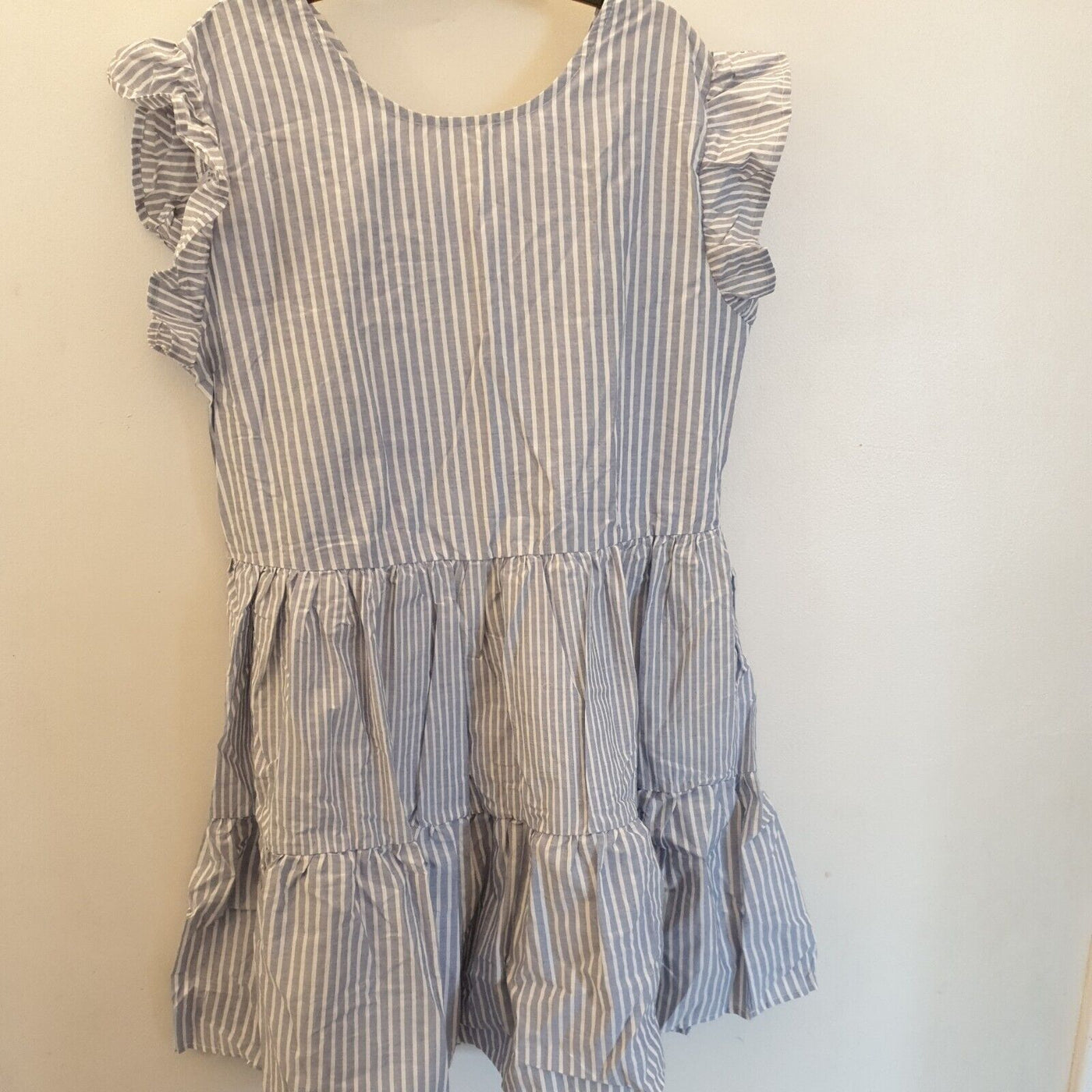 Apricot Mix Blue Stripe Lines Tiered Dress  UK 10 ****Ref V374