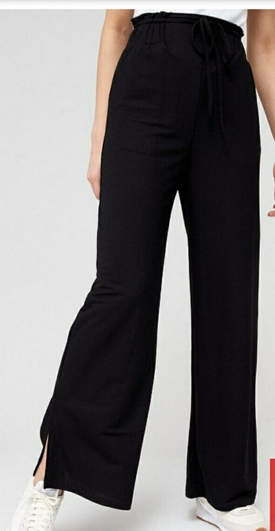 Black Elasticated Waist textured Trousers Wide Leg Uk16****Ref V412