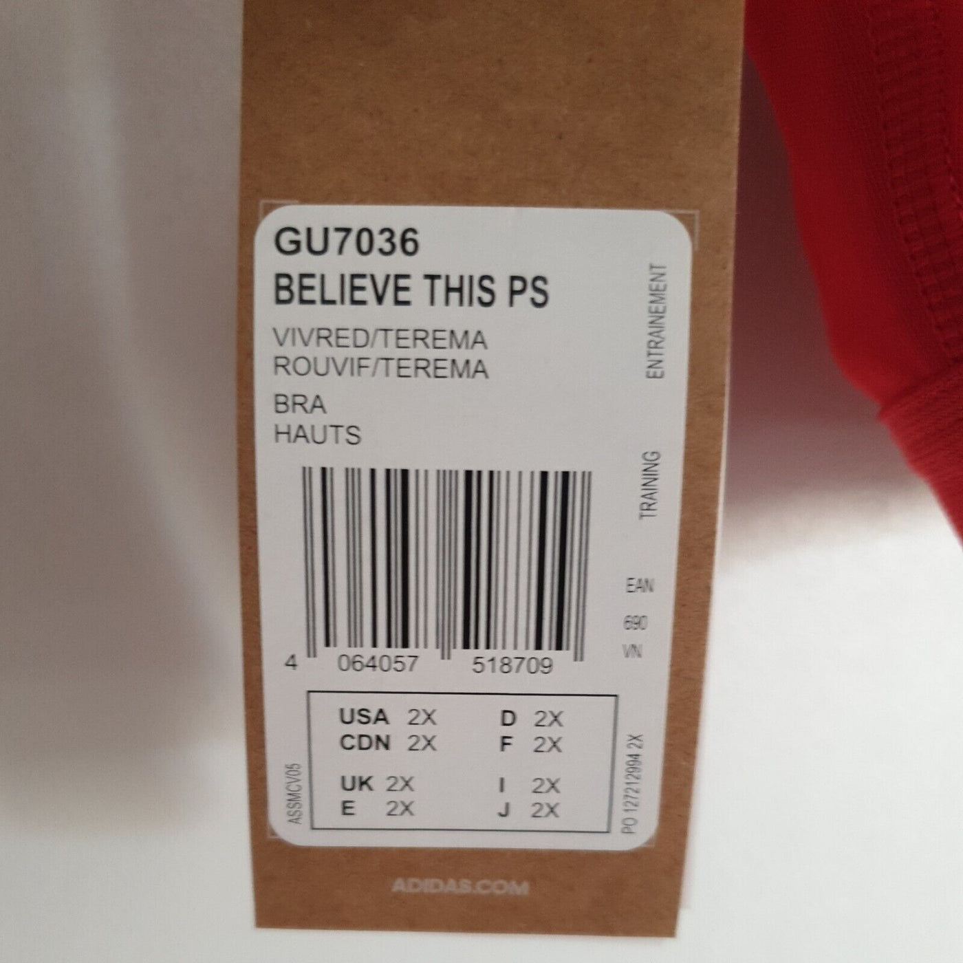 Adidas Believe PS Red Sports Bra Uk 2X****Ref V271