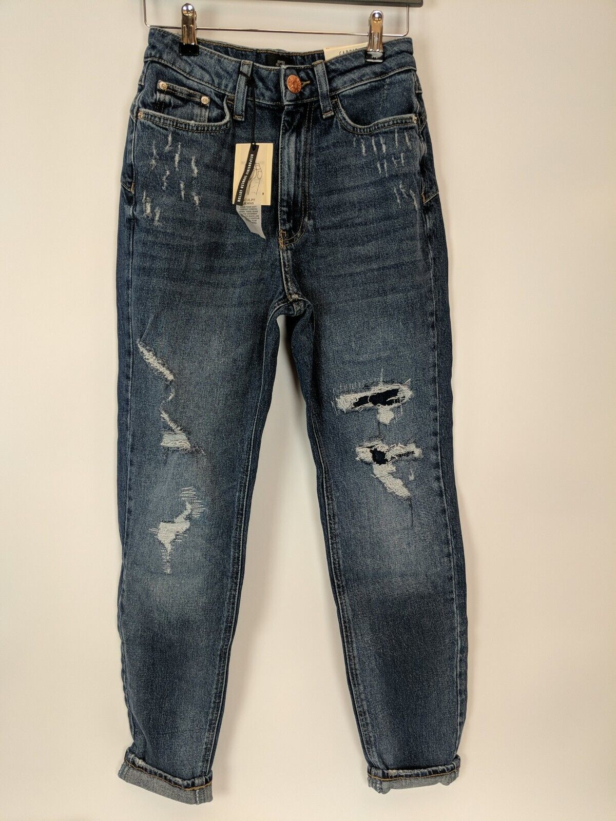 River Island High-Rise Carrie Mom Jeans. Ripped. Size UK 6