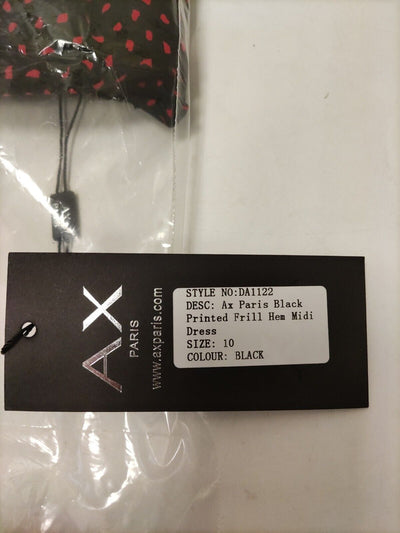 AX Paris Black Printed Frill Hem Midi Dress Size 10 **** V28